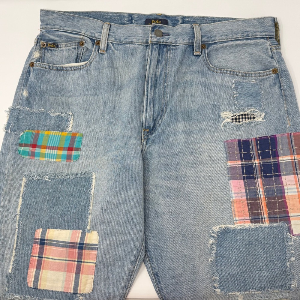 Polo Ralph Lauren Avery Boyfriend Patchwork Plaid Distressed Jeans Size 31 NWOT